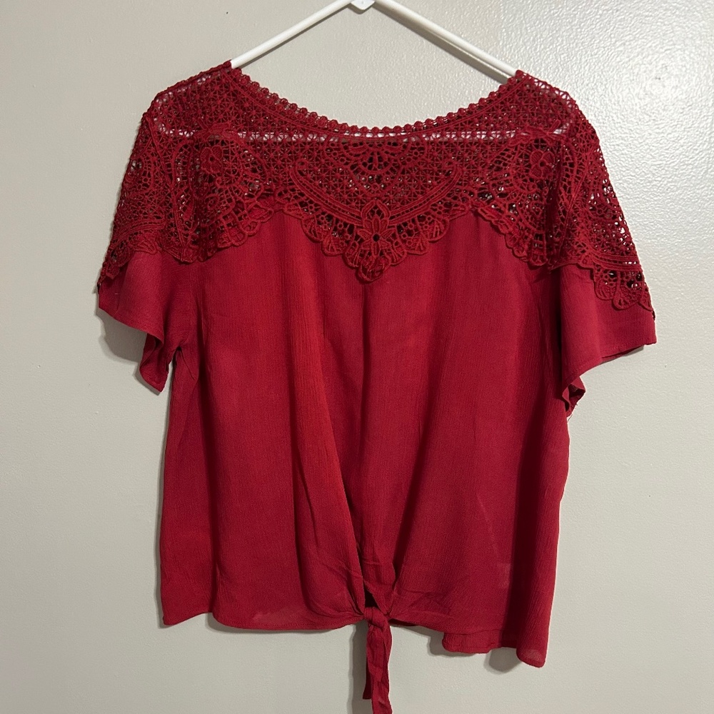 Maroon Embroidered Tie-Front Indigo Poppy Top